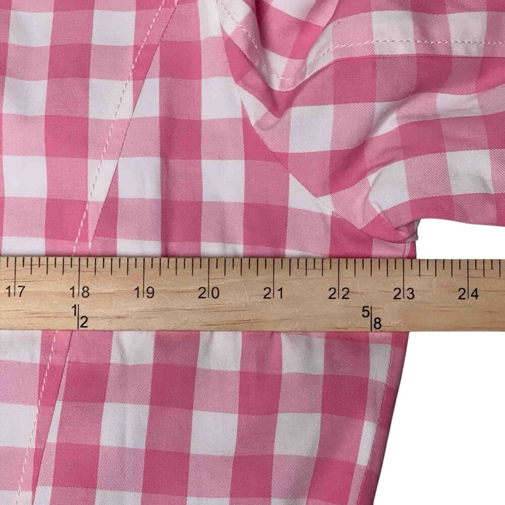 Talbots NWT Gingham Trench Coat Size XL Pink White Belted Cotton Blend Jacket - Picture 8 of 9